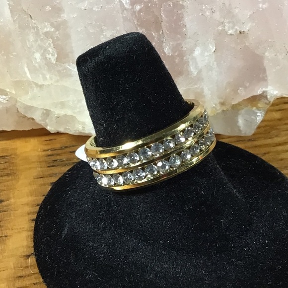 Gold Filled Double Row Cubic Zirconia Band Ring - Picture 2 of 5